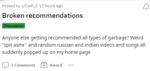 YouTube broken recommendations