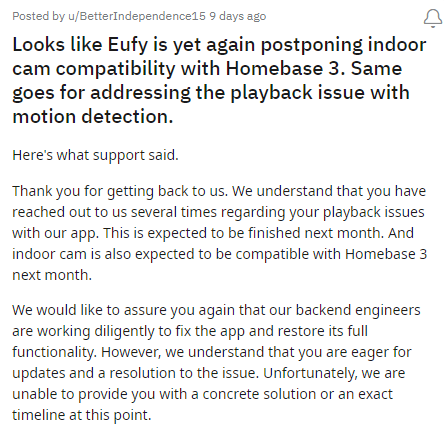 Homebase 3 compatibility - do I just accept the fact that there'll never be  an indoor cam available for this thing? FFS Eufy, either set a date and  achieve it or just