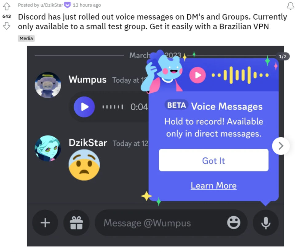 Discord rolls out voice messages