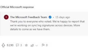 Microsoft to sync email signatures