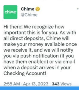 chime direct deposit delay