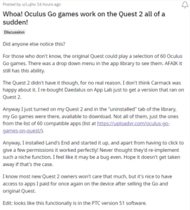 Meta Quest 2 supports Oculus Go games