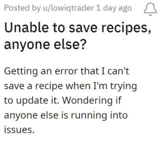 MyFitnessPal unable to save recipes