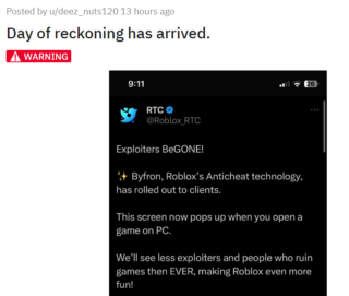 EventHunters - Roblox News on X: Roblox Anti Cheat Is HERE! (finally)  Byfron is being rolled out to people! Meaning that exploiters will be seen  less often (hopefully) This screen now pops