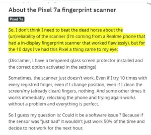 Google-Pixel-7a-fingerprint-sensor-not-working-issue
