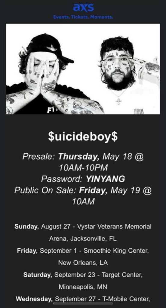 uicideboy Grey Day 2023 Tour presale code Here's what we know