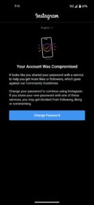 Instagram account compromised