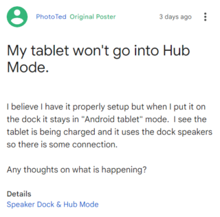 Google Pixel Tablet Hub mode not working