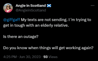 Giffgaff voice calls & SMS down or not working