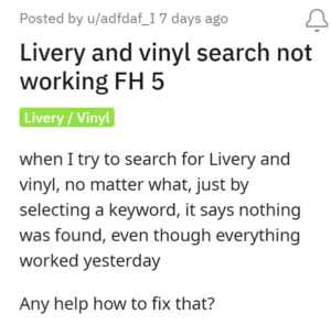 Forza-Horizon-5-vinyl-and-photo-search-not-wokring