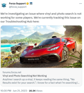 Forza-Horizon-5-Vinyl-and-Photo-search-not-working-acknowledged