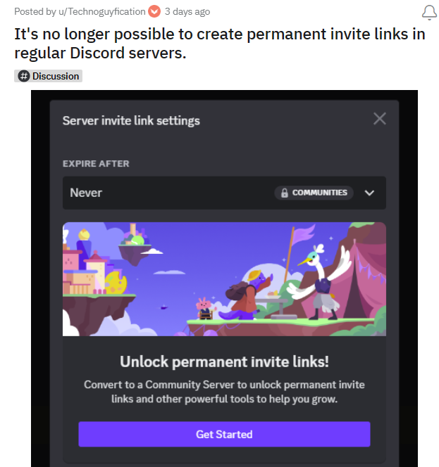 It's no longer possible to create permanent invite links in regular Discord  servers. : r/discordapp