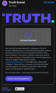 Truth Social account banned