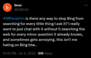 Bing Chat disable web search