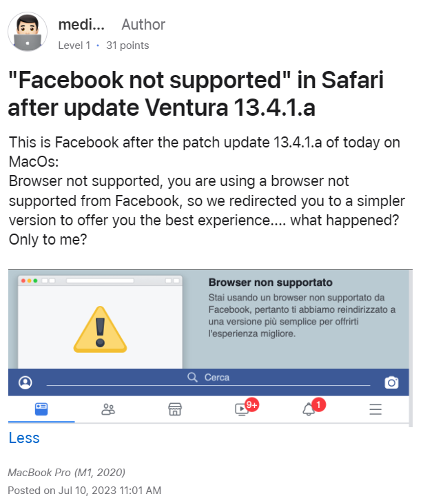 unsupported browser facebook safari