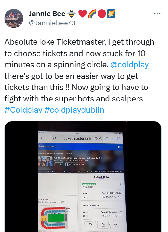 Ticketmaster queue system a nightmare during Coldplay presale for Croke ...