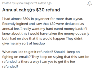 Payoneer-new-annual-Account-fee