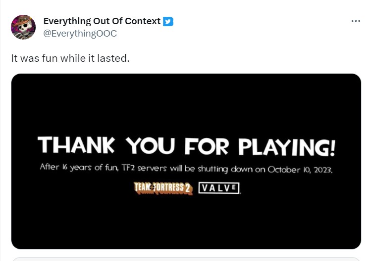 Team Fortress 2 (TF2) shutting down in October 2023?