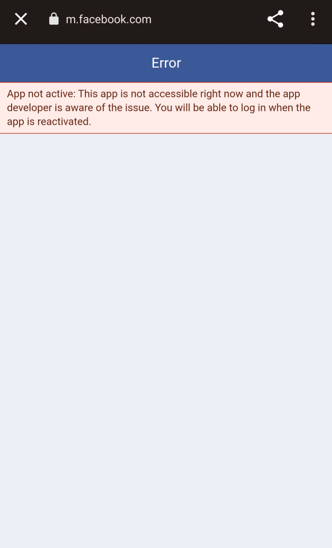 Facebook Fix App not active: This app is not accessible right now and the  app developer Facebook 