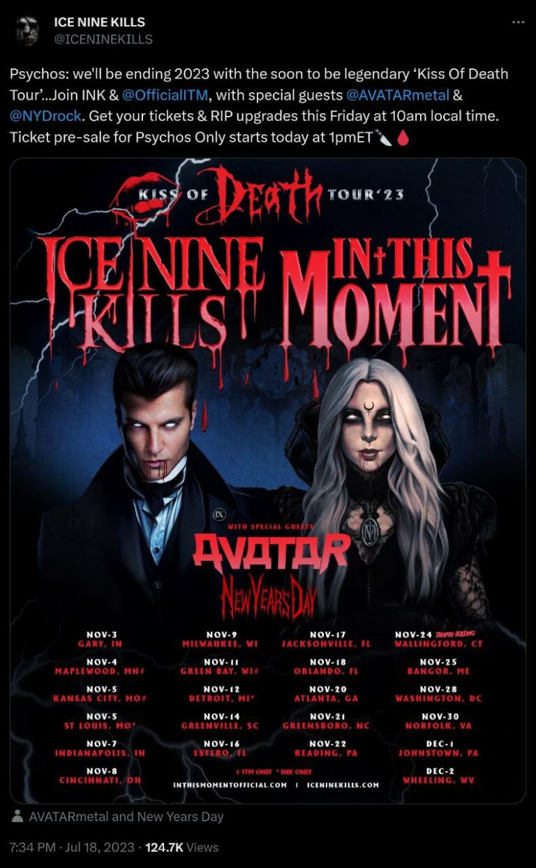 'Ice Nine Kills' & 'In the Moment' Tour 2023 Presale codes & more