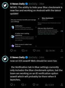  X (formerly Twitter) allows verified users to hide blue checkmark