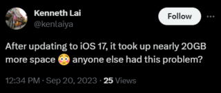 iOS 17 taking up too much storage