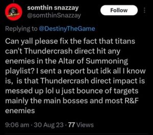 Thundercrash is not taking a direct impact on enemies