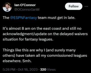 ESPN Fantasy Football waivers claims still not processed