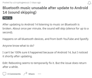 Android 14 Bluetooth issues Google Pixel 7