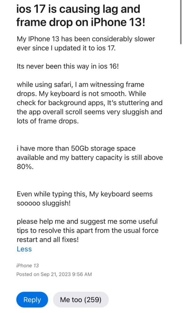 iPhone lagging, freezing or frame rate dropping after iOS 17 update