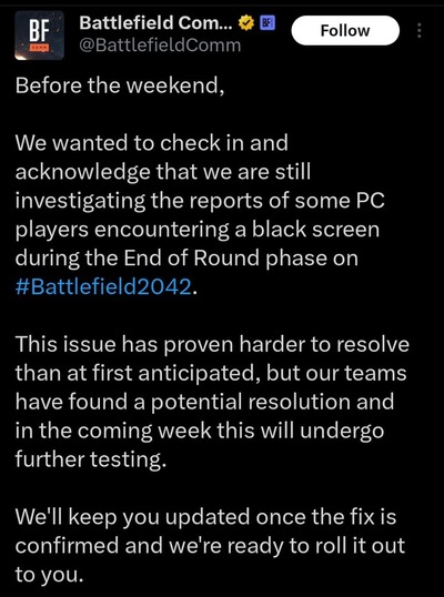 Battlefield 2042 Black screen 