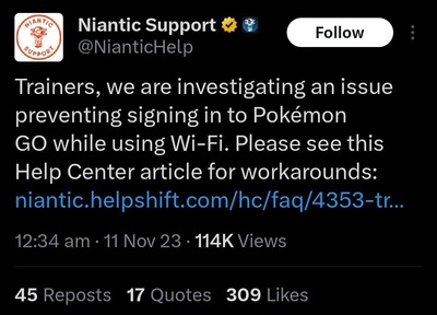 Pokemon Go Wi-Fi error report 