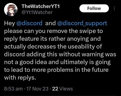 Discord Swipe to reply report