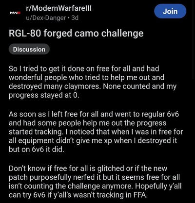 MWIII  RGL-80 forged camo report