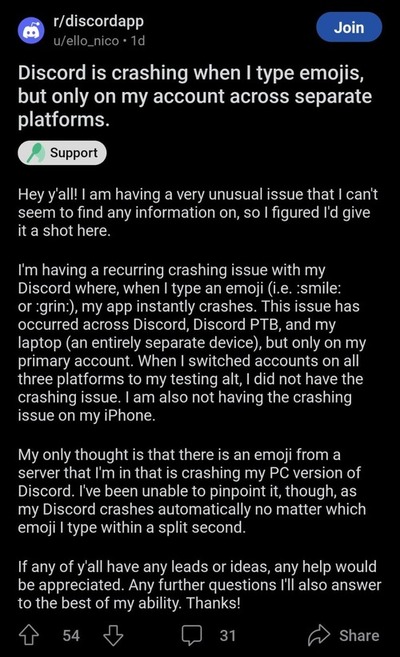 Discord emojis issue report