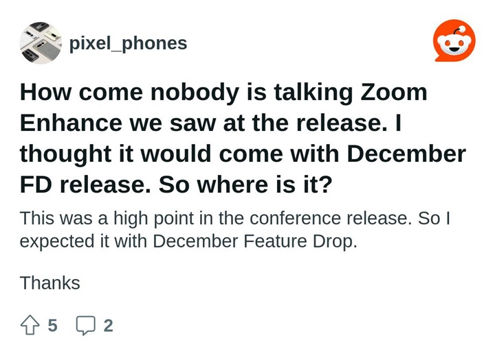 Reddit-post-discussing-absence-of-Zoom-Enhance-in-Pixel-8-Pro-after-December-update