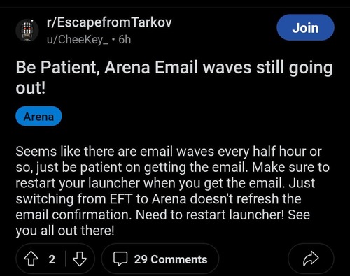 Escape from Tarkov Arena report