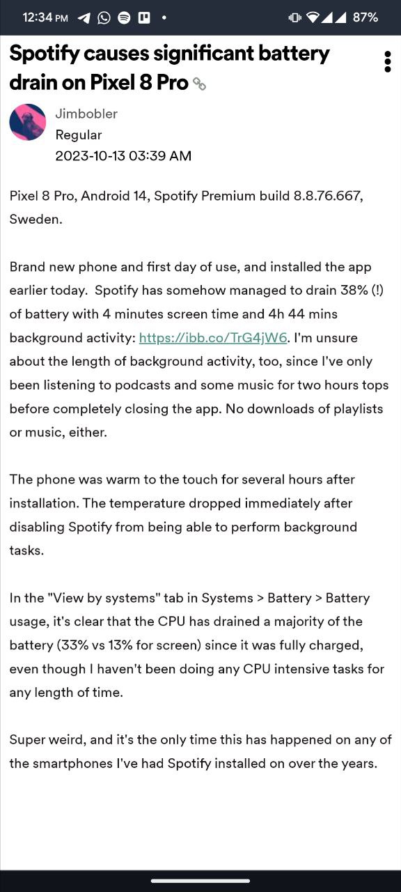 Spotify-battery-drain-reports-from-Google-Pixel-8-users