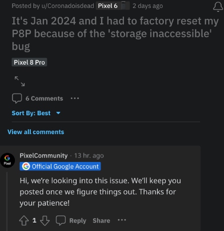google-support-response-to-storage-bug-on-pixels