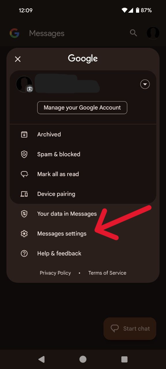 Tap-on-messages-settings
