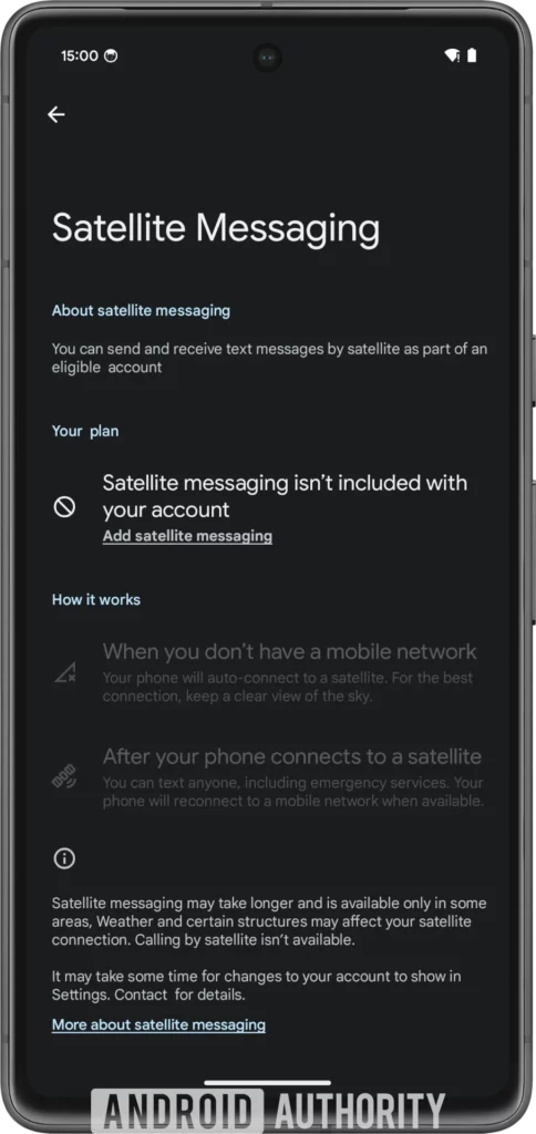 Android Satellite Messaging settings