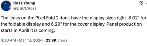 leaks on the Pixel Fold 2