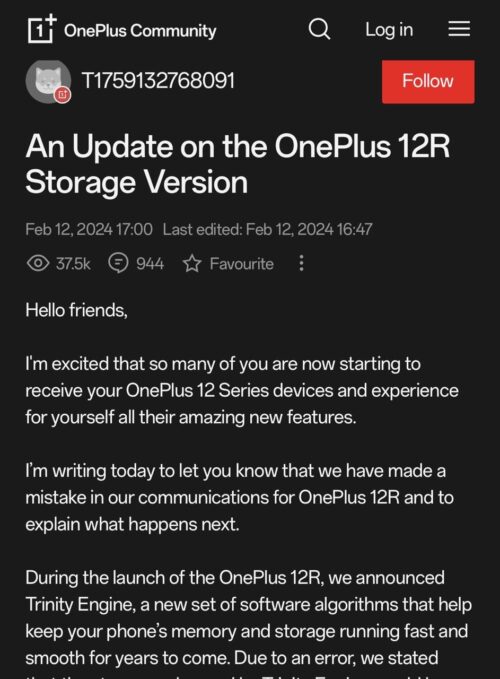 Oneplus falsely advertising UFS 4.0 storage in the 12