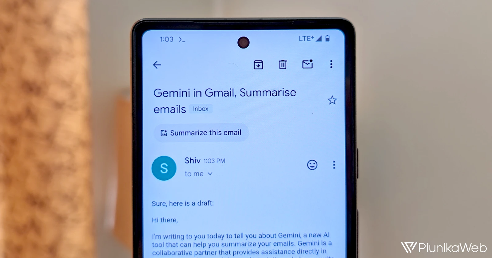 Gmail app readying 'Summarize this email' feature powered by Gemini AI on Android