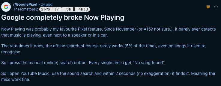 Google completely broke Now Playing
