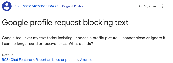 Google profile request blocking text