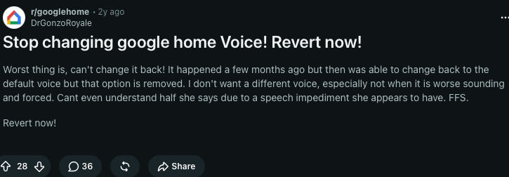 Stop changing google home Voice