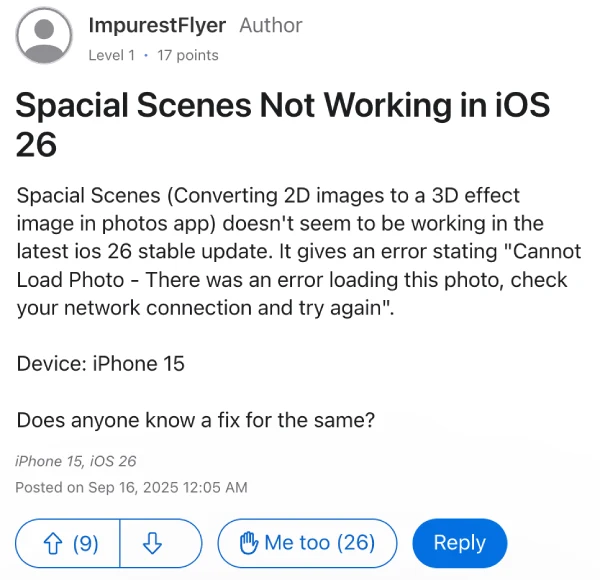 spatial-scene-ios-26-not-working