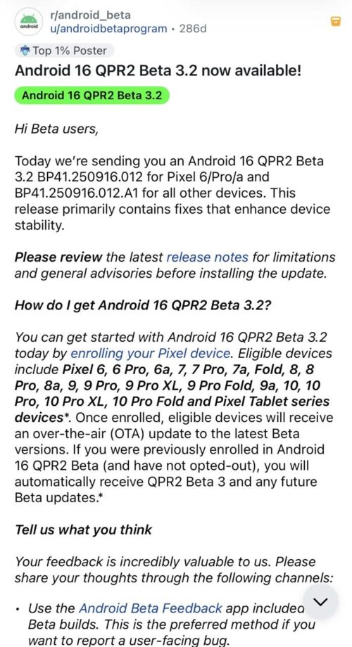 Android 16 QPR2 Beta 3.2