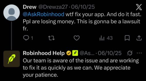 Robinhood outage acknowledgement